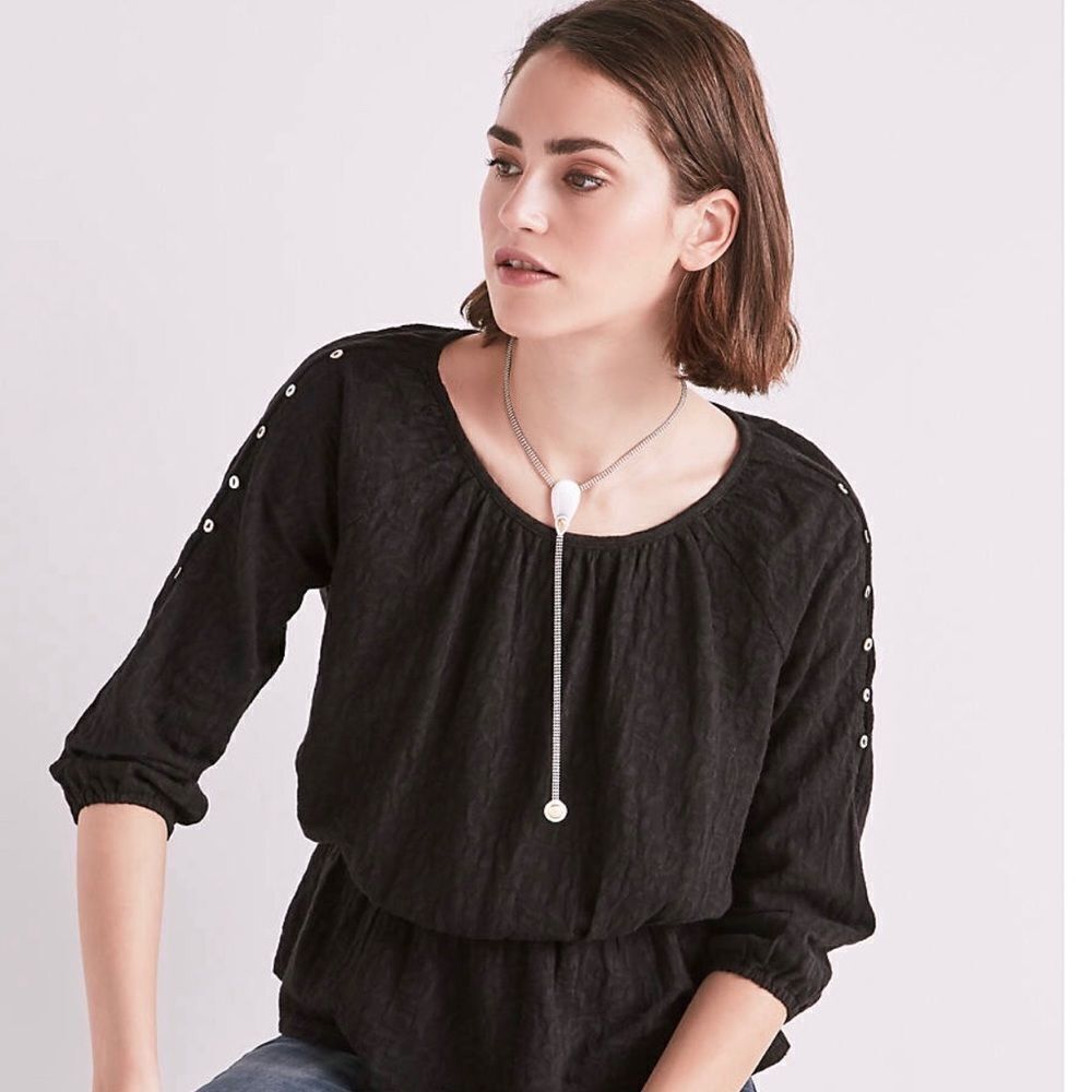Lucky Brand Jacquard Cold Shoulder Top   